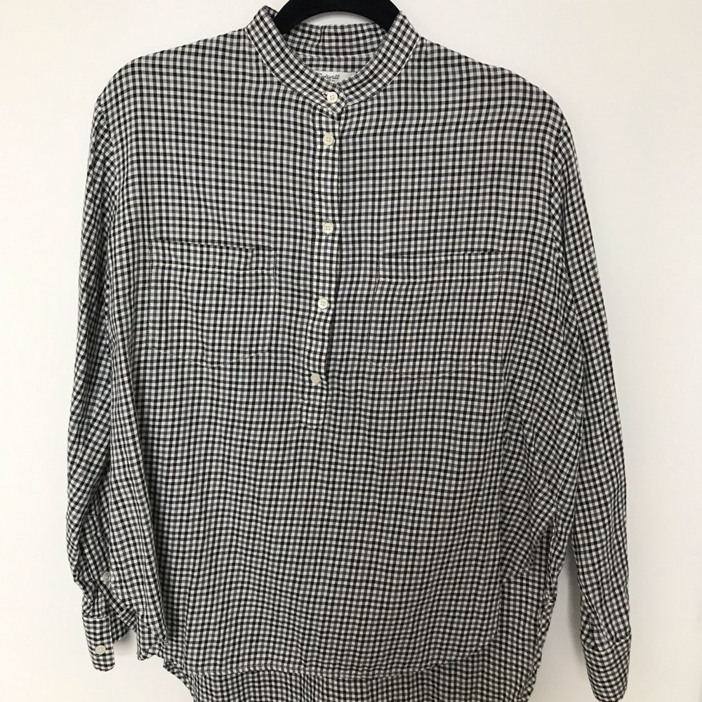 Madewell Gingham Half-Button Long-Sleeve Top